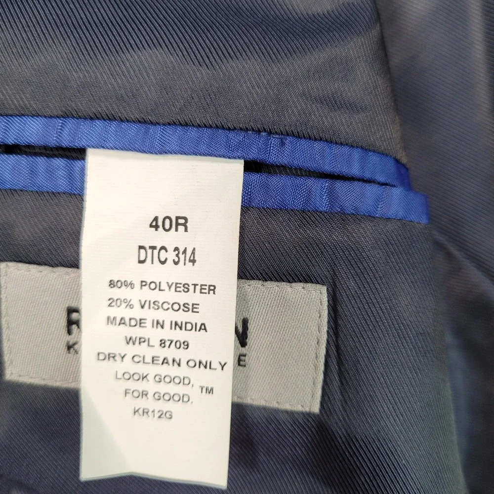 Kenneth Cole Reaction Mens Blue Plaid Two Button Blazer Sport Coat 40R DTC 314